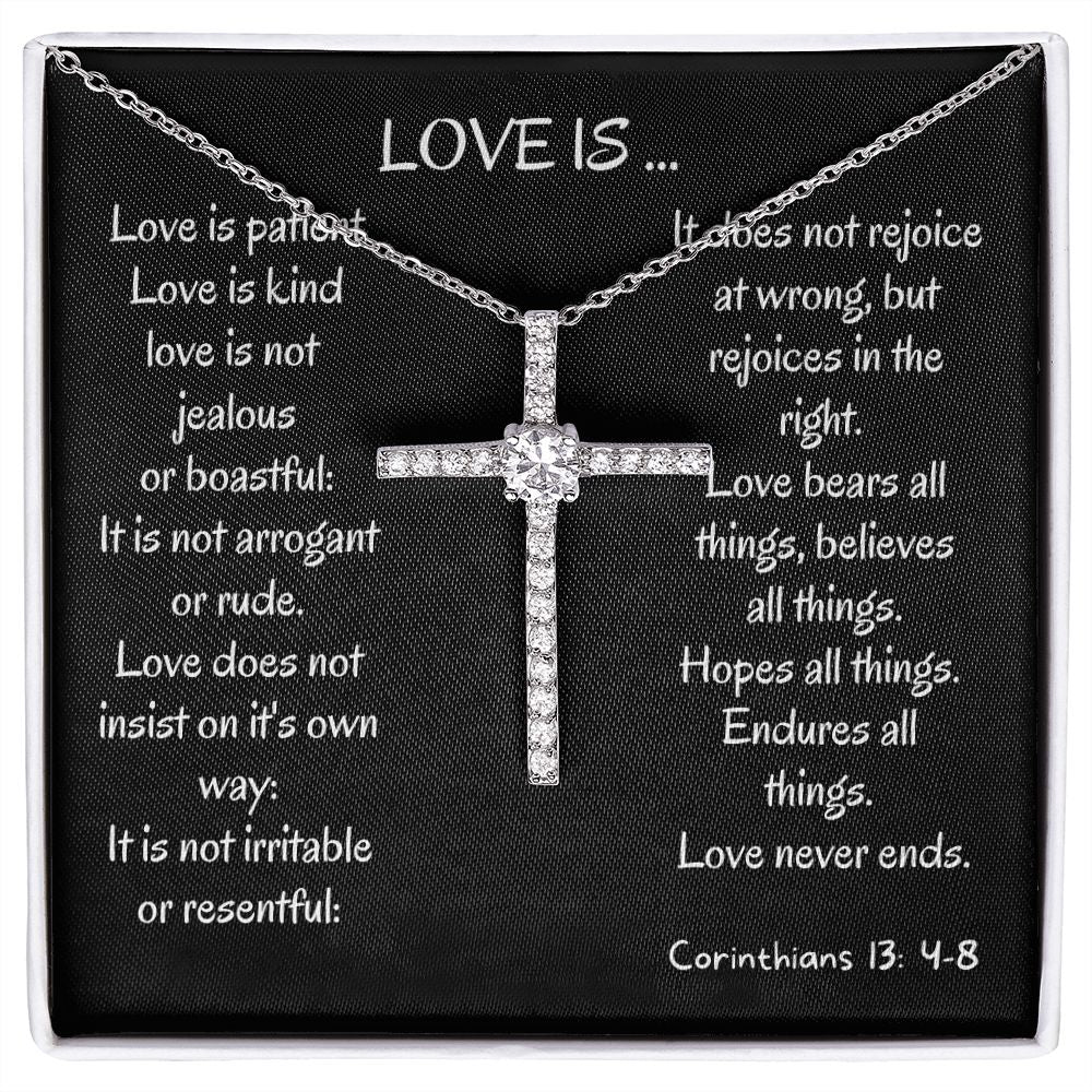 love is kind cz cross pendant necklace