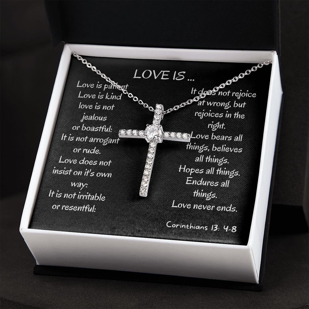 love is kind cz cross pendant necklace