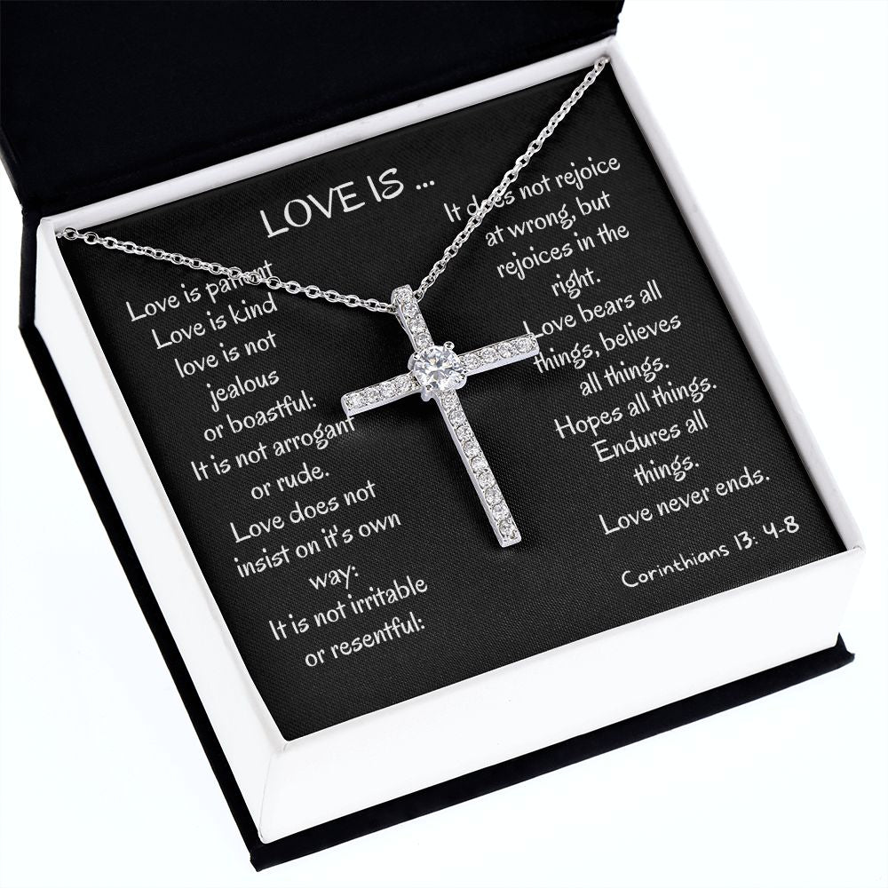 love is kind cz cross pendant necklace