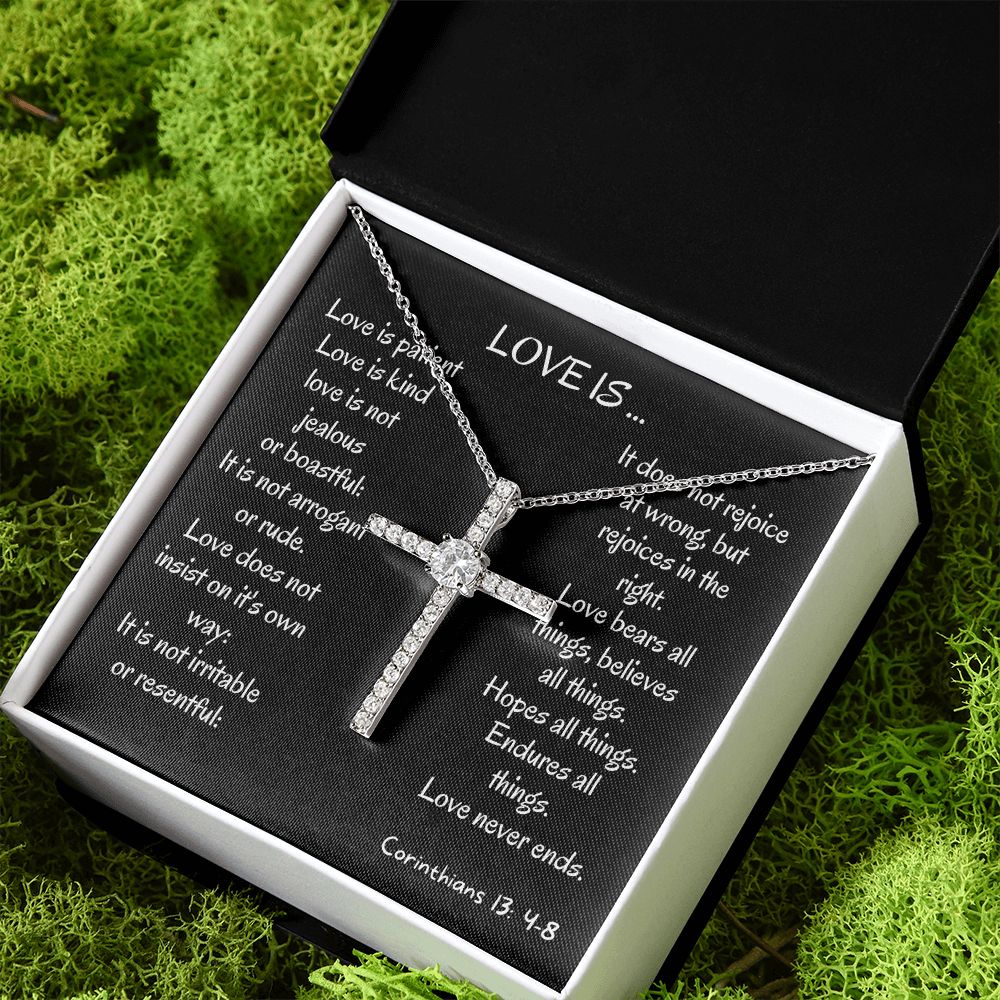 love is kind cz cross pendant necklace