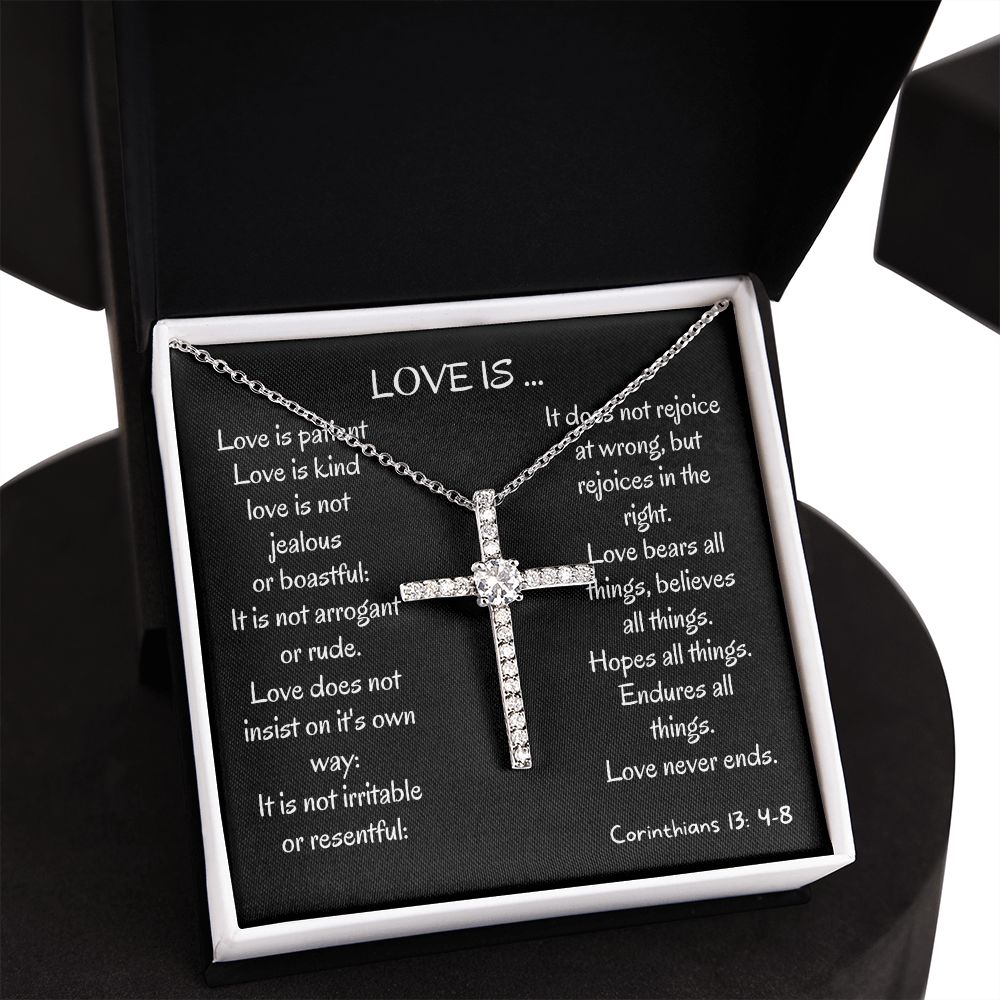 love is kind cz cross pendant necklace