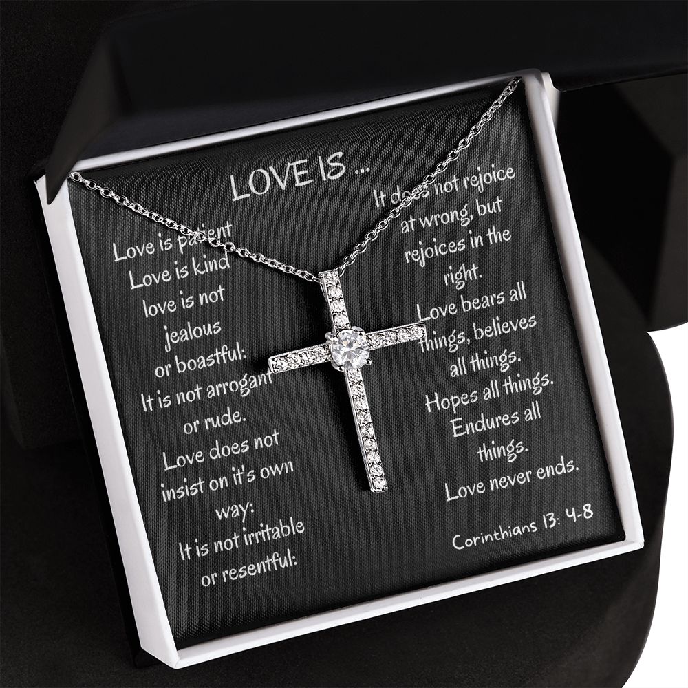 love is kind cz cross pendant necklace