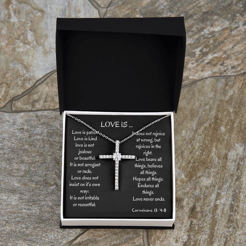 love is kind cz cross pendant necklace