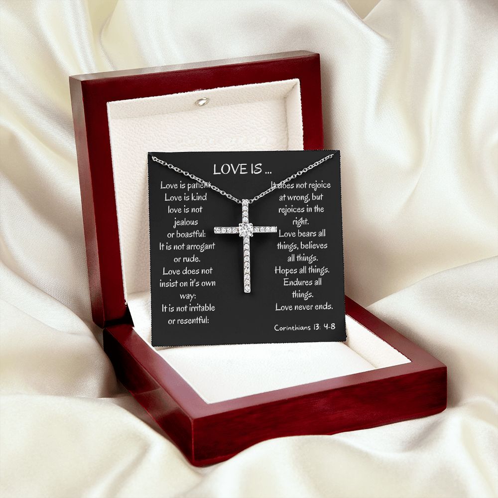 love is kind cz cross pendant necklace