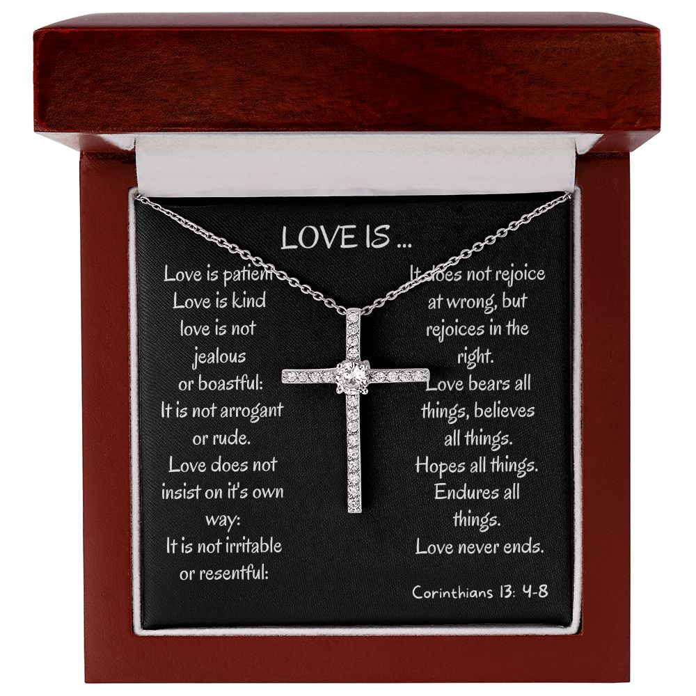 love is kind cz cross pendant necklace
