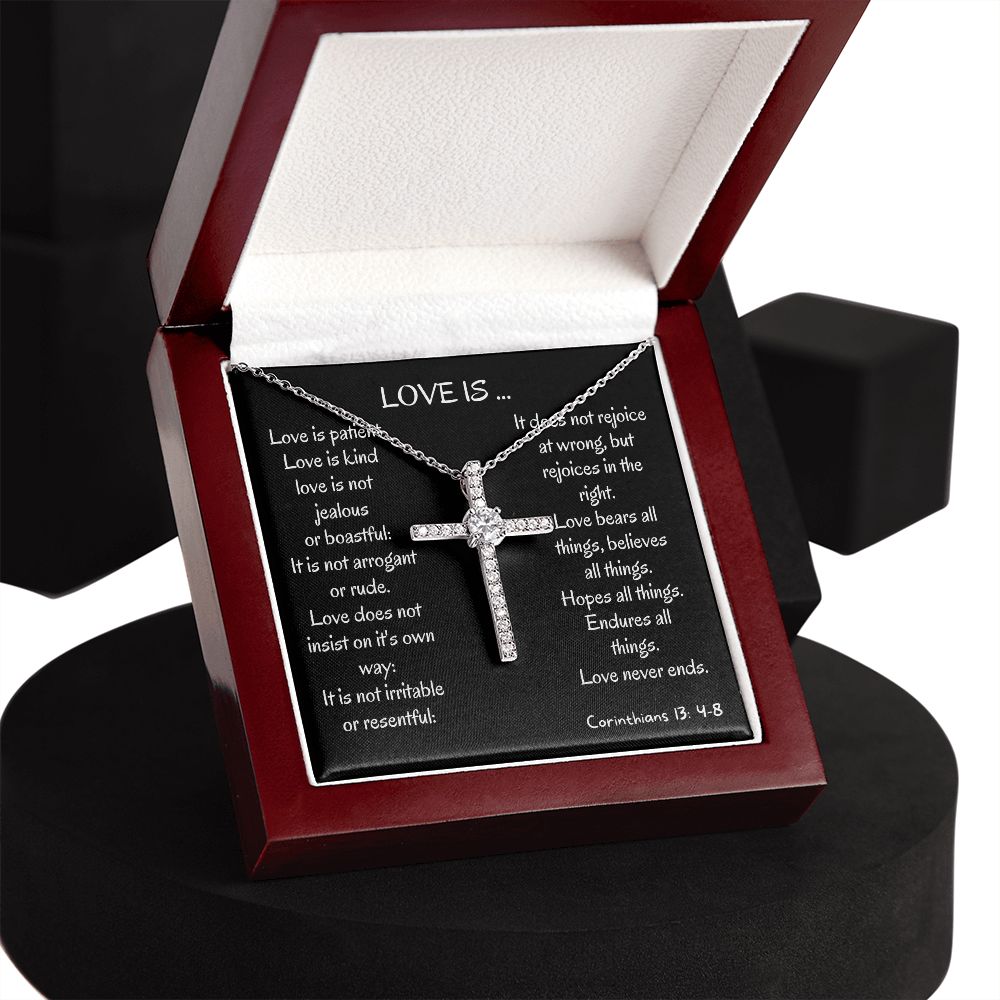 love is kind cz cross pendant necklace