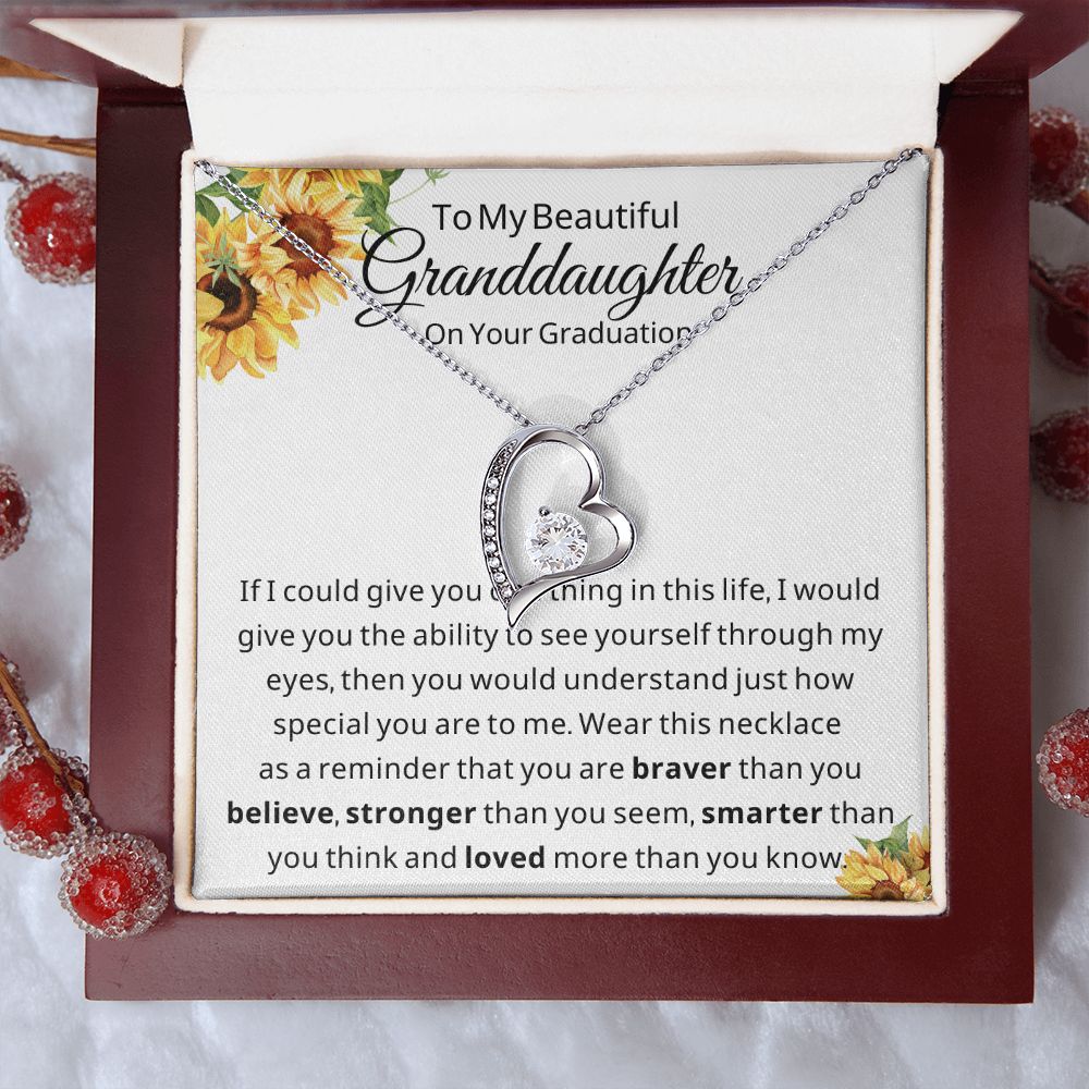 To My Beautiful Granddaughter On Your Graduation ~ More than you Know ~Silver Heart Necklace