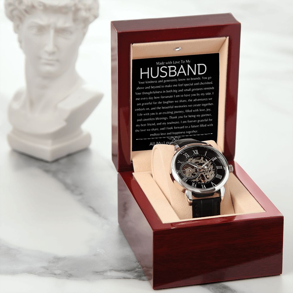 To My Husband Men's Open Work  Watch Gift