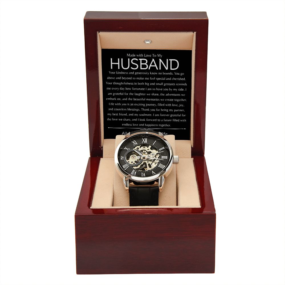To My Husband Men's Open Work  Watch Gift