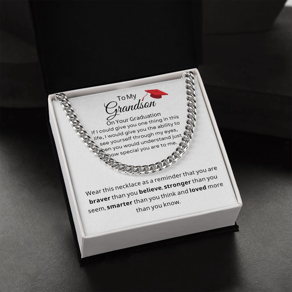 Grandson Congratulations /Stainless Steel /Cuban Link Chain/Red