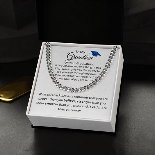 Grandson More than you ever know /P Stainless Steel /Cuban Link Chain/ Blue