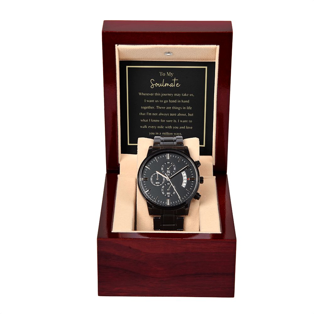 To My Soulmate Men's Black Chronography Watch, Husband Gifts, Boyfriend Gifts