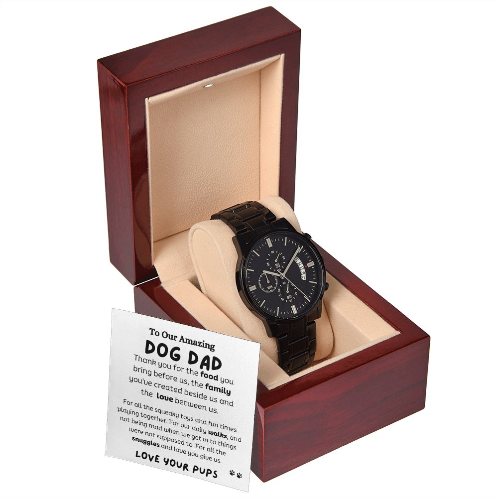Dog Dad | Love Your Pups | Black Chronograph Watch Father's Day Gift