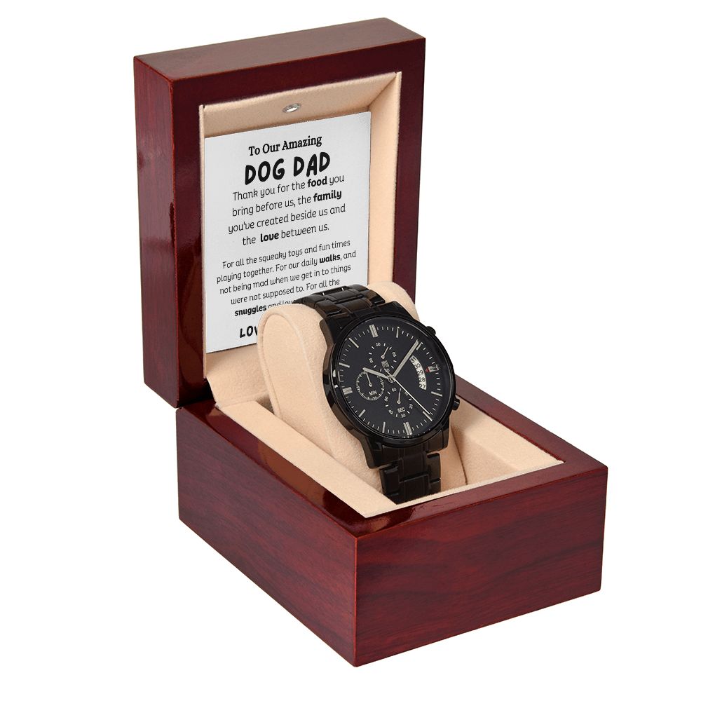 Dog Dad | Love Your Pups | Black Chronograph Watch Father's Day Gift