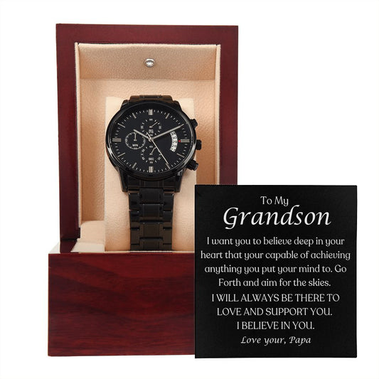 To My Grandson ! Want you to Believe ~Black Chronography Watch