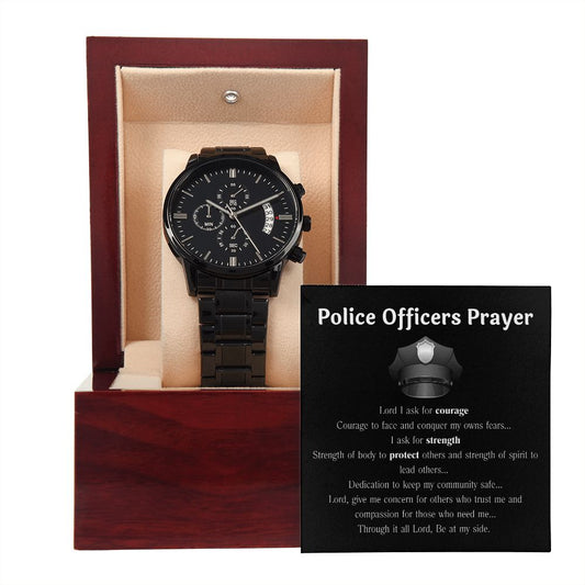 Police Officer Prayers ~Black Chronography KeepsakeWatch
