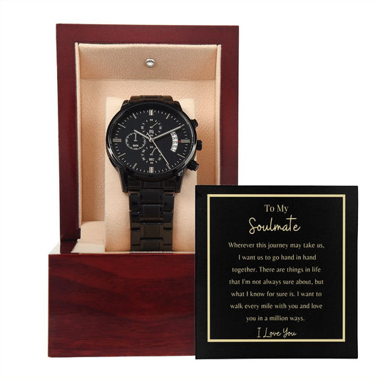 To My Soulmate Men's Black Chronography Watch, Husband Gifts, Boyfriend Gifts