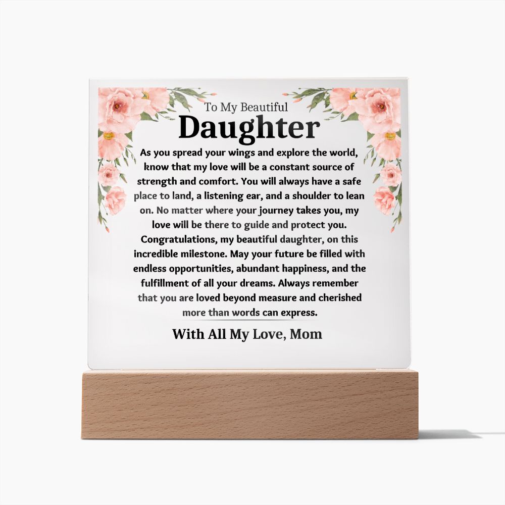 To My Daughter Gift From Mom Keepsake Acrylic Plaque Birthday Gifts,