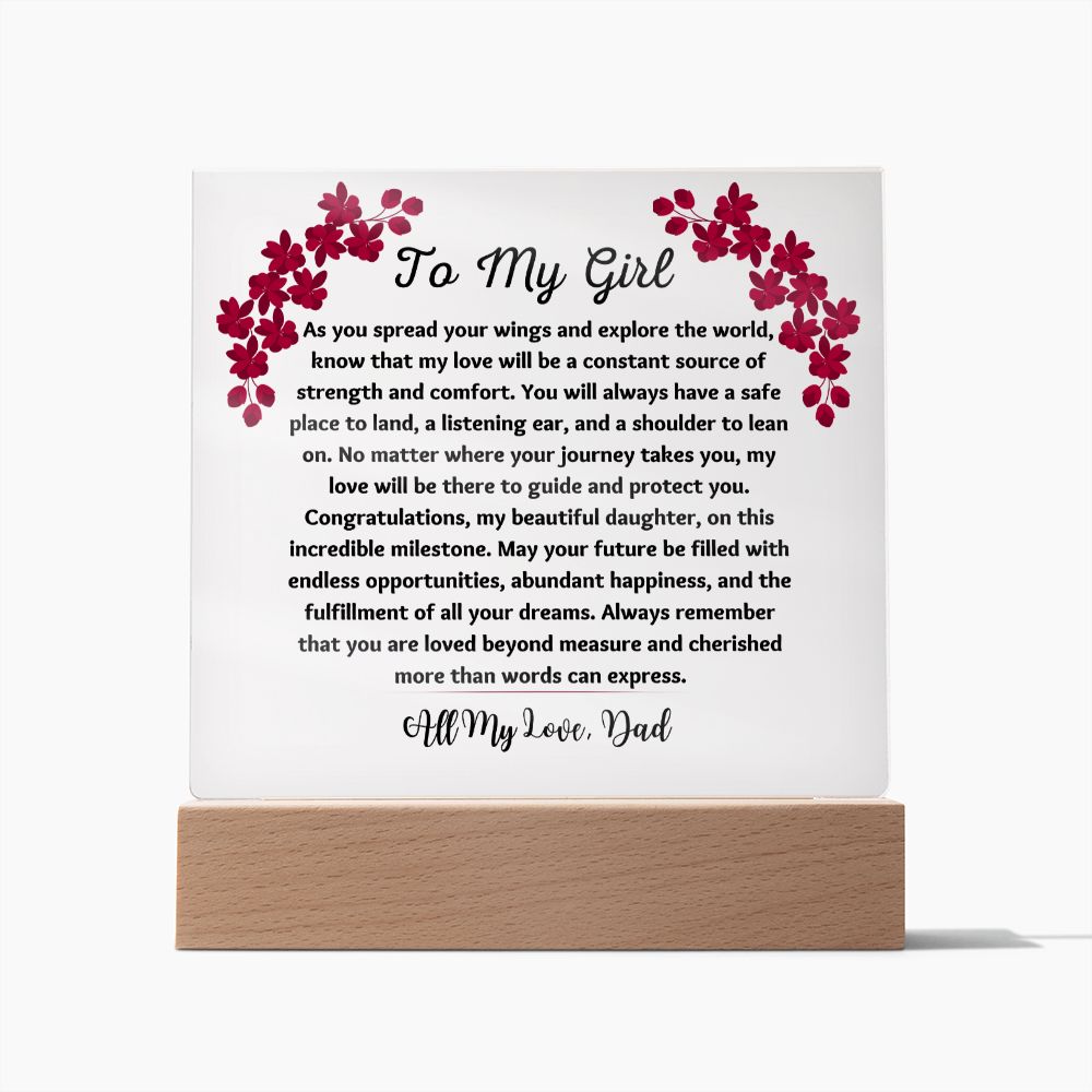 To My Girl Gift Love Dad, Keepsake Acrylic Plaque, Birthday Gifts