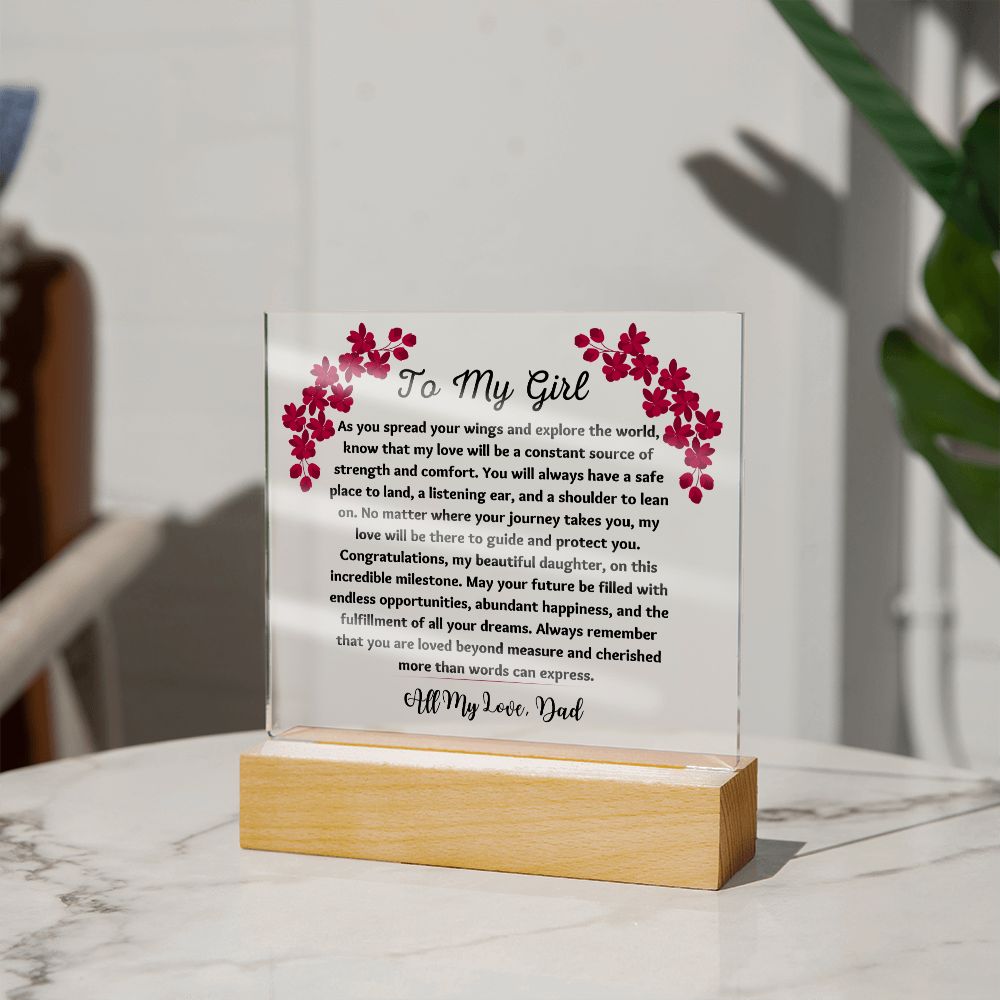 To My Girl Gift Love Dad, Keepsake Acrylic Plaque, Birthday Gifts