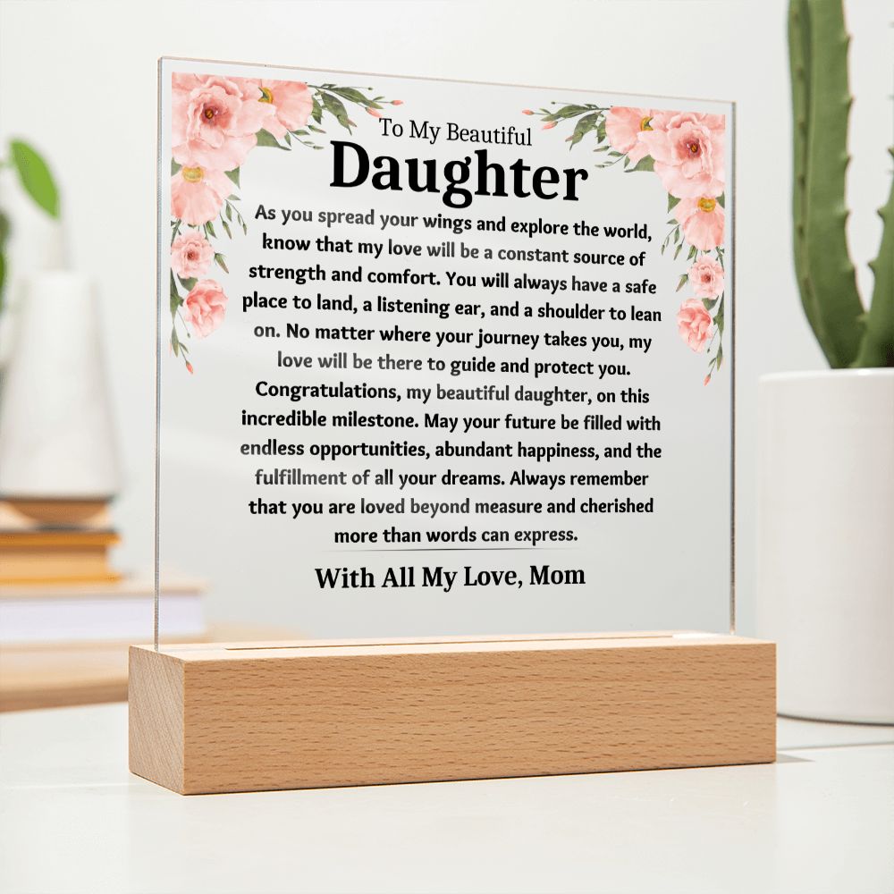 To My Daughter Gift From Mom Keepsake Acrylic Plaque Birthday Gifts,