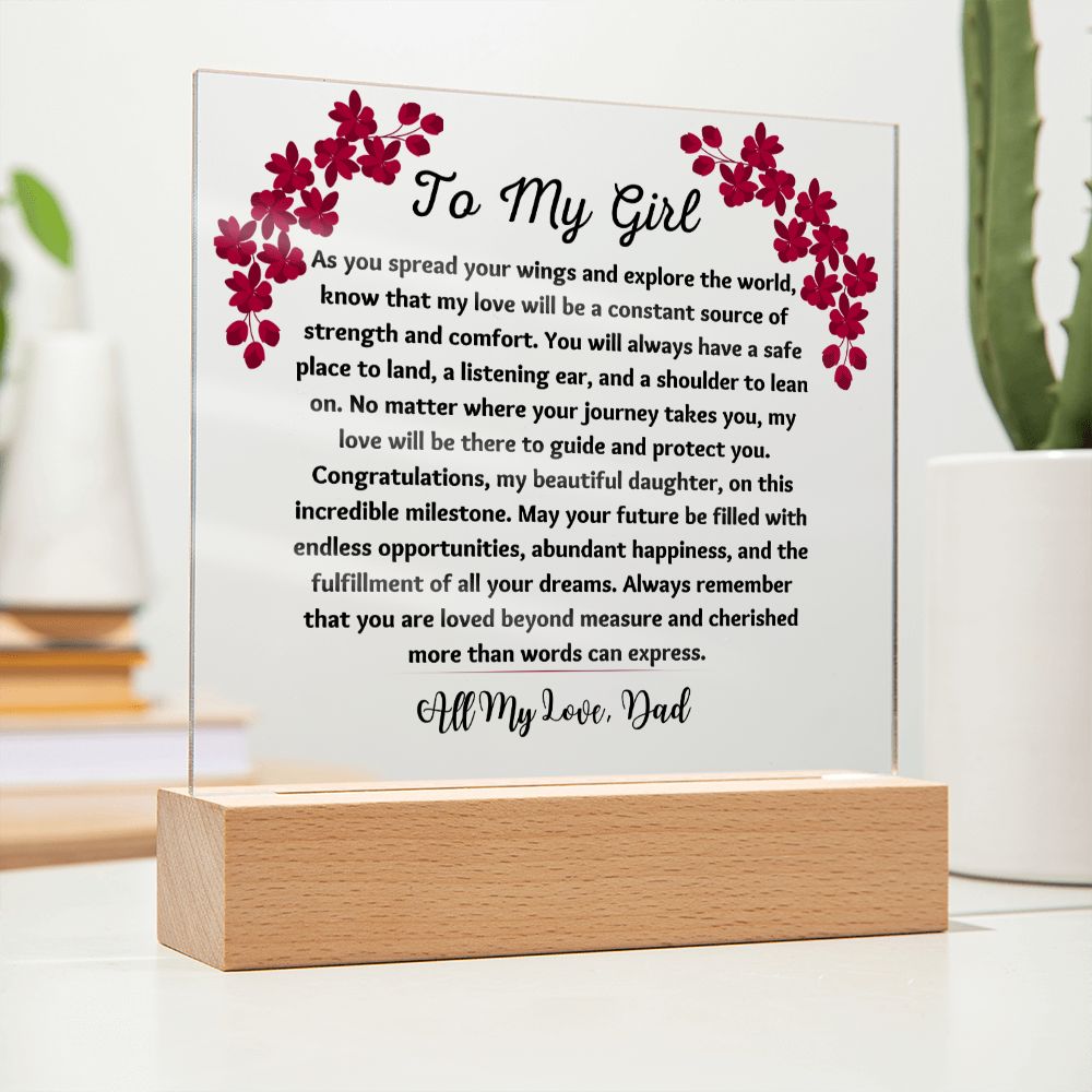 To My Girl Gift Love Dad, Keepsake Acrylic Plaque, Birthday Gifts