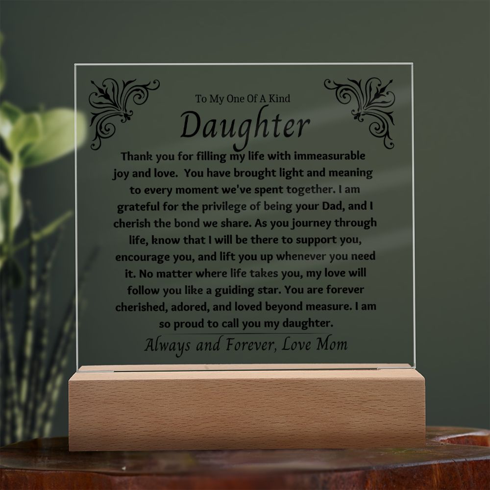 To My Daughter Gift Love Mom Keepsake Acrylic Plaque, Birthday Gift