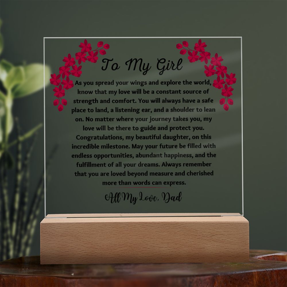 To My Girl Gift Love Dad, Keepsake Acrylic Plaque, Birthday Gifts