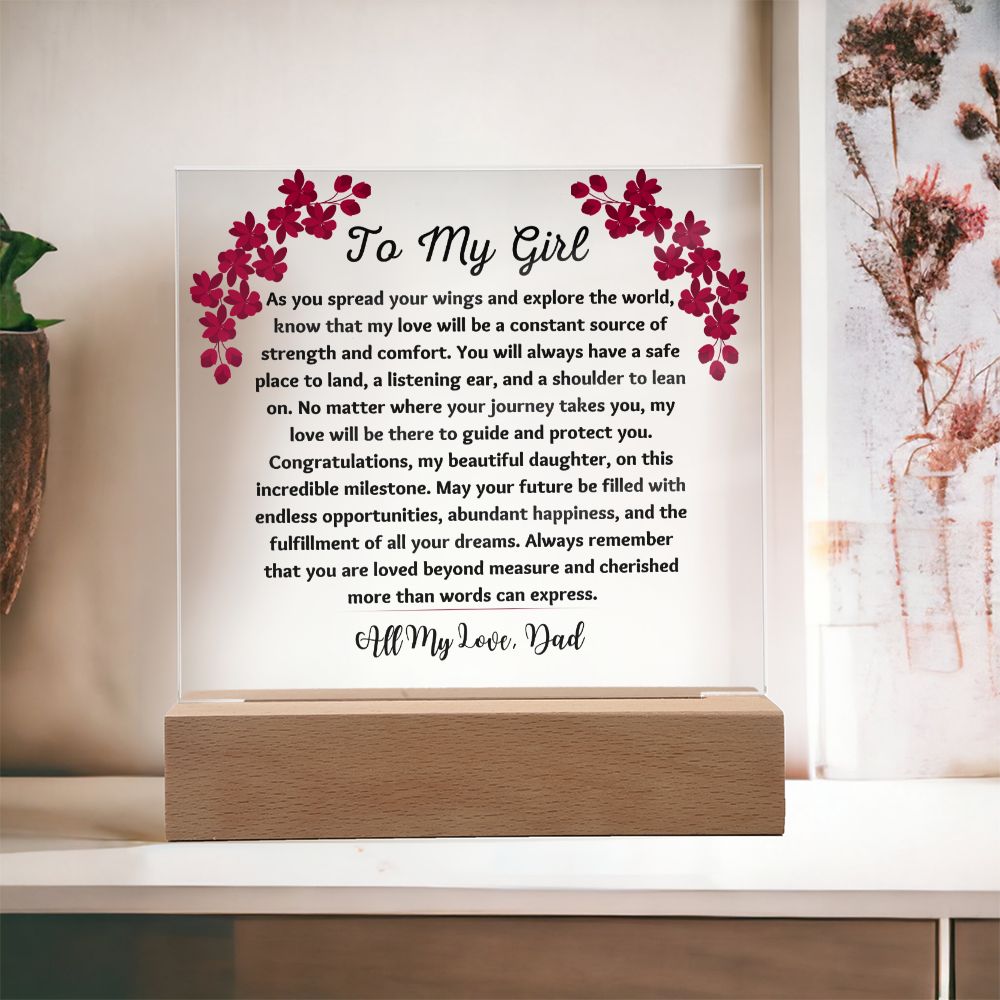 To My Girl Gift Love Dad, Keepsake Acrylic Plaque, Birthday Gifts