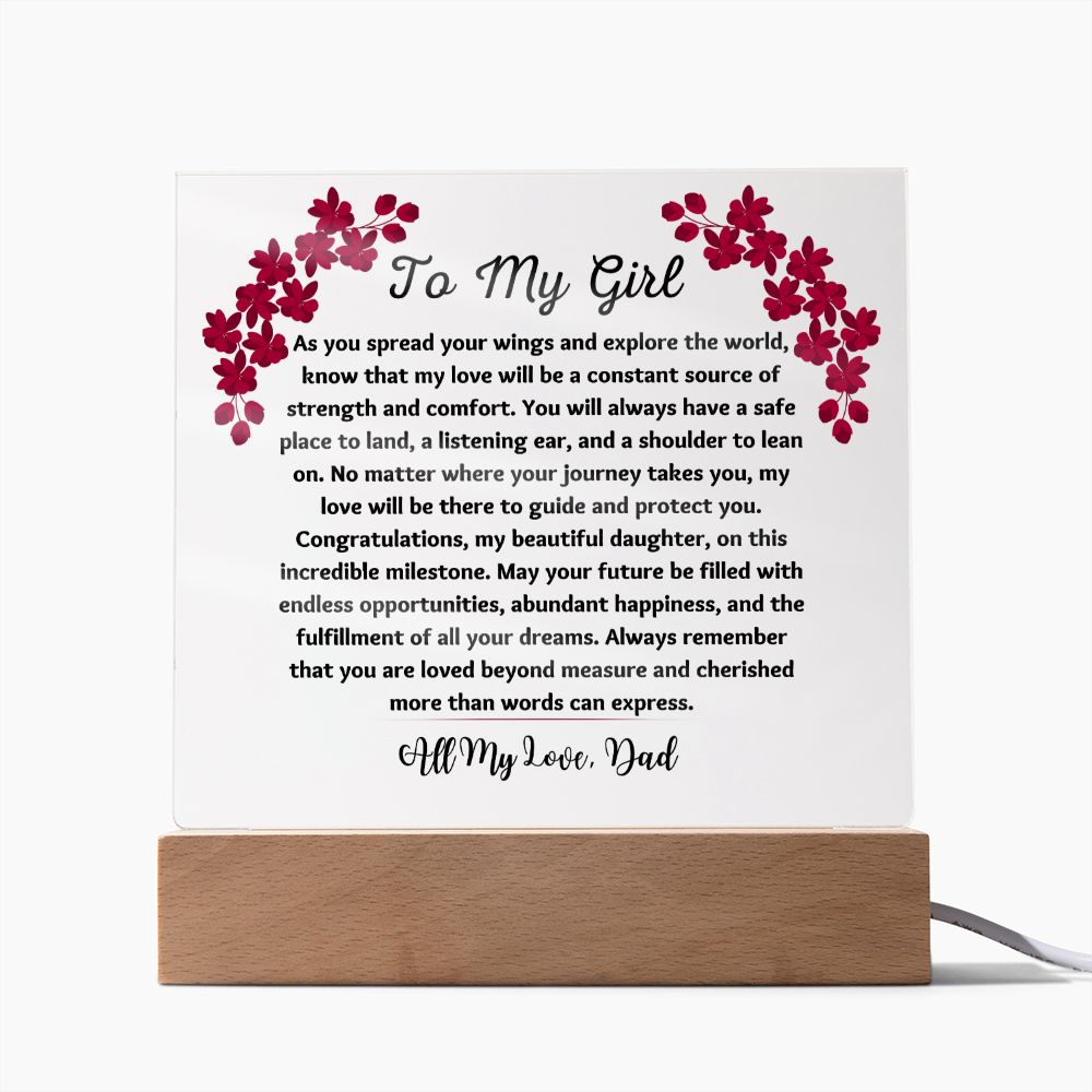 To My Girl Gift Love Dad, Keepsake Acrylic Plaque, Birthday Gifts