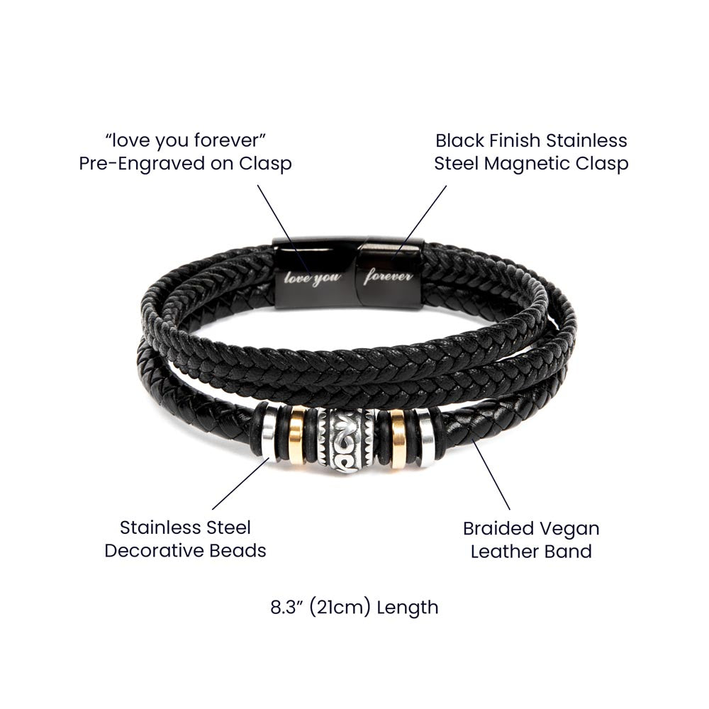 My Grandson |  Stainless Steel and Vegan Leather Bracelet