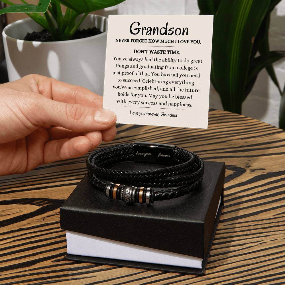 My Grandson |  Stainless Steel and Vegan Leather Bracelet