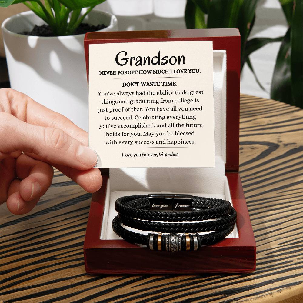 My Grandson |  Stainless Steel and Vegan Leather Bracelet