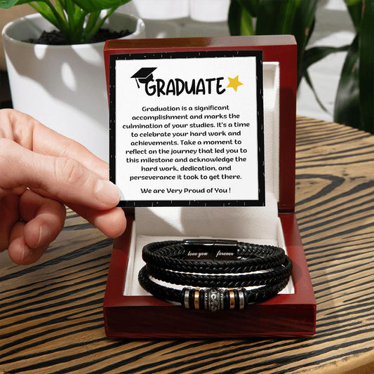 Graduate Congratulations  Stainless Steel and Vegan Leather Men's Bracelet Gift