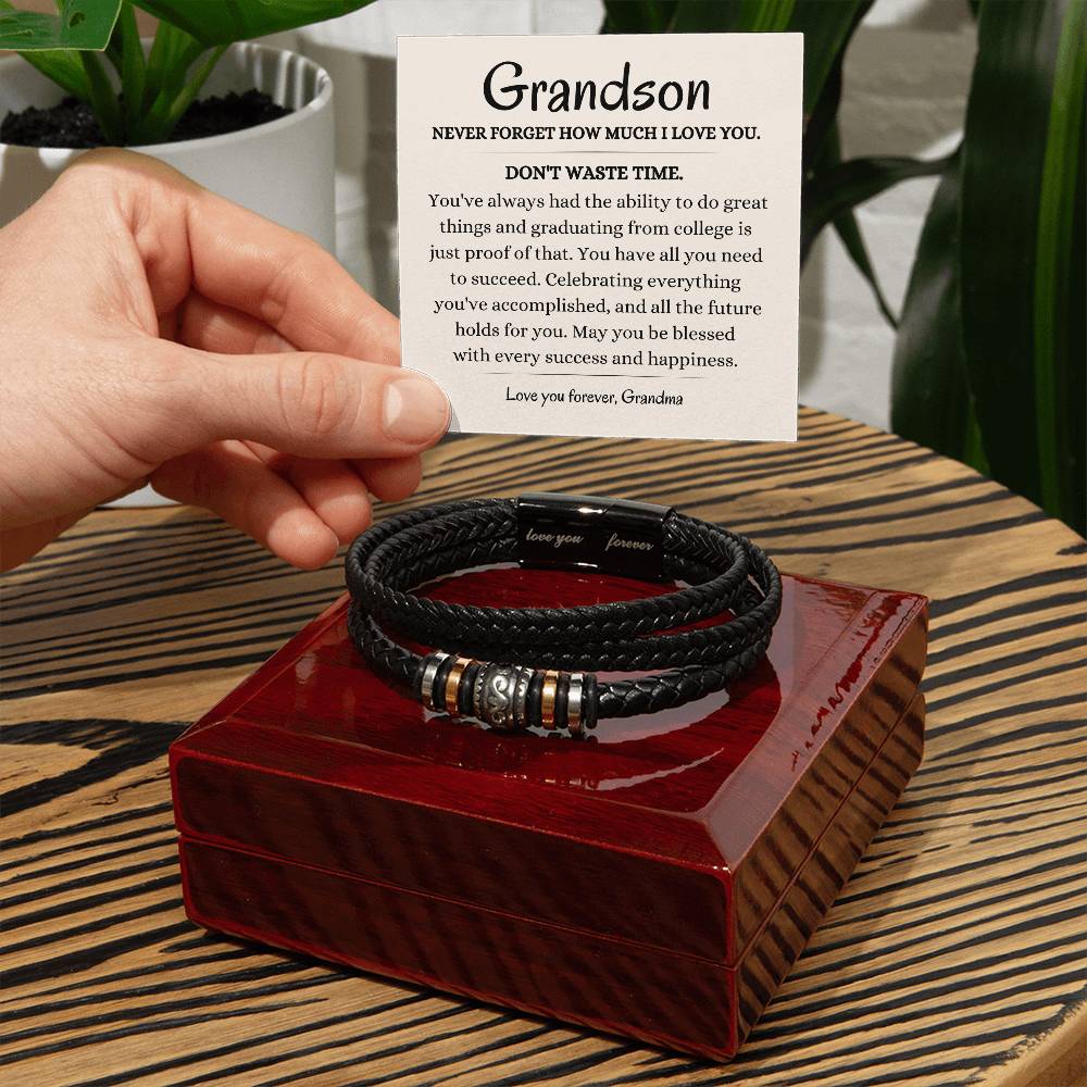 My Grandson |  Stainless Steel and Vegan Leather Bracelet