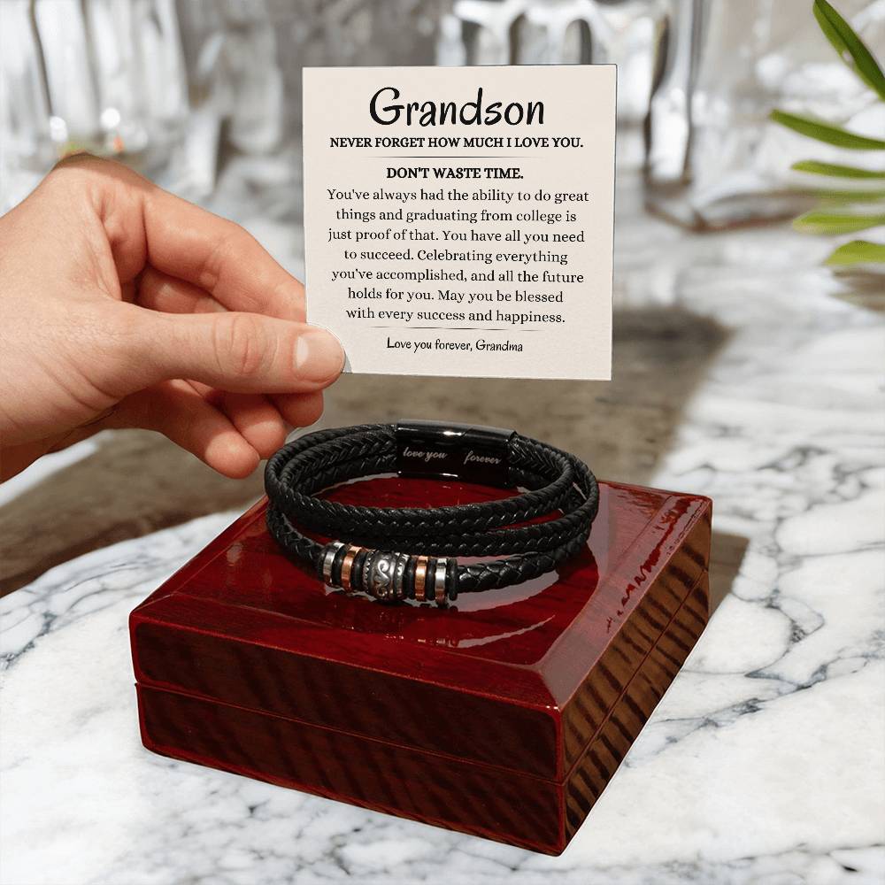 My Grandson |  Stainless Steel and Vegan Leather Bracelet