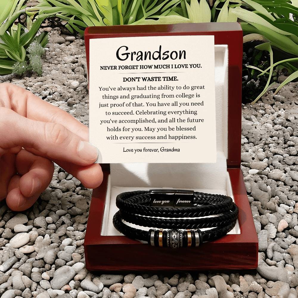 My Grandson |  Stainless Steel and Vegan Leather Bracelet