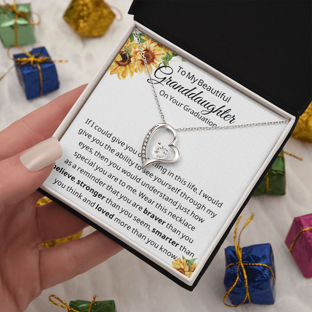 To My Beautiful Granddaughter On Your Graduation ~ More than you Know ~Silver Heart Necklace