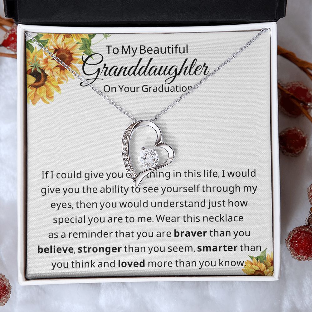 To My Beautiful Granddaughter On Your Graduation ~ More than you Know ~Silver Heart Necklace