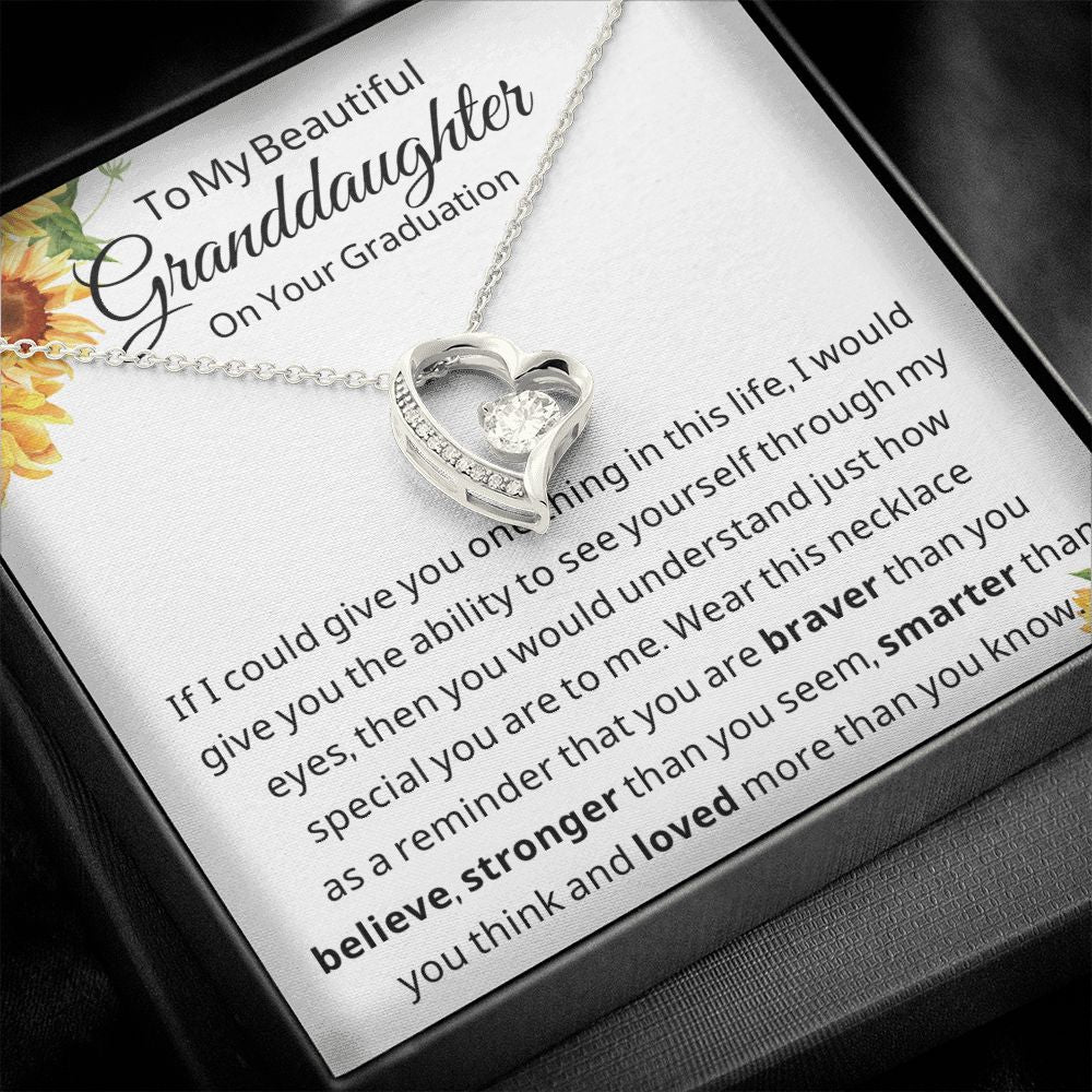 To My Beautiful Granddaughter On Your Graduation ~ More than you Know ~Silver Heart Necklace