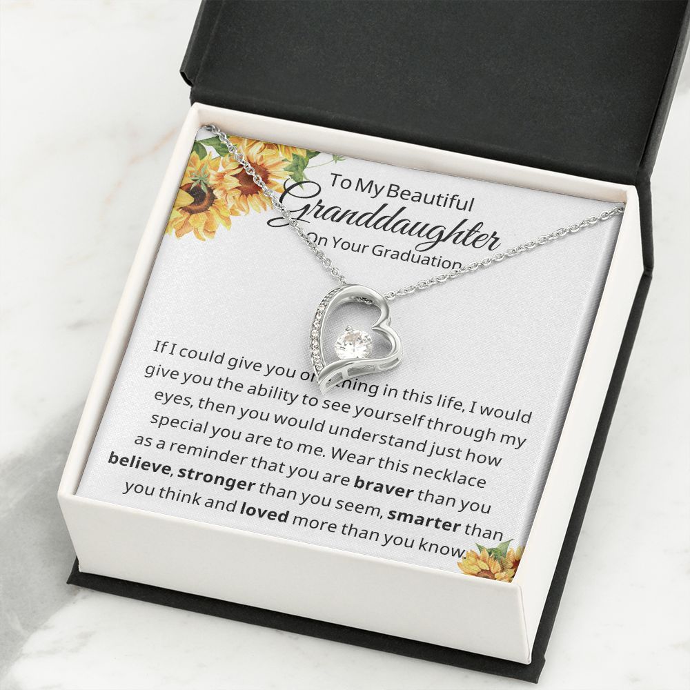 To My Beautiful Granddaughter On Your Graduation ~ More than you Know ~Silver Heart Necklace