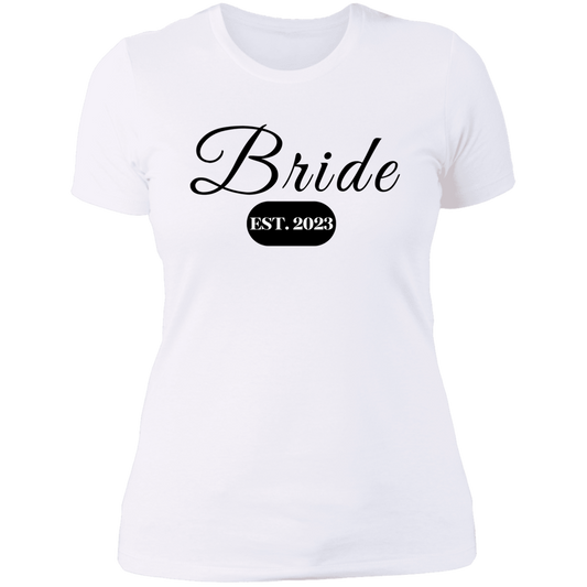 Bride EST. 2023 ~Ladies' Boyfriend T-Shirt, T-shirt, Wedding T-shirt, Wedding Attire, Gift for Her