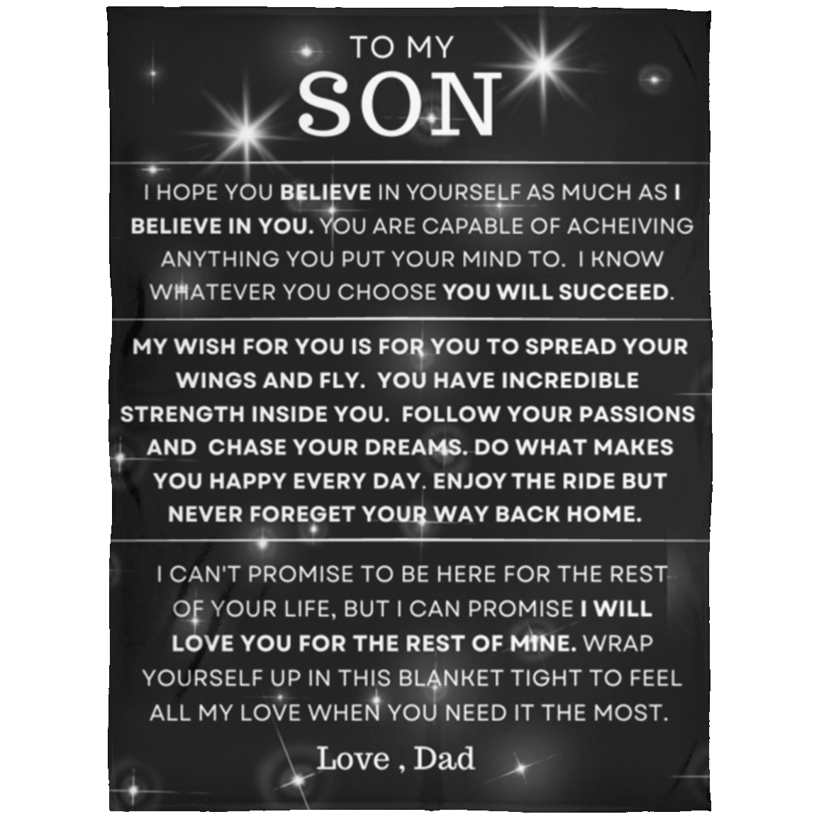 To My Son My Wish ~ Love Dad / Blanket ~ Fleece ~Cozy Blanket