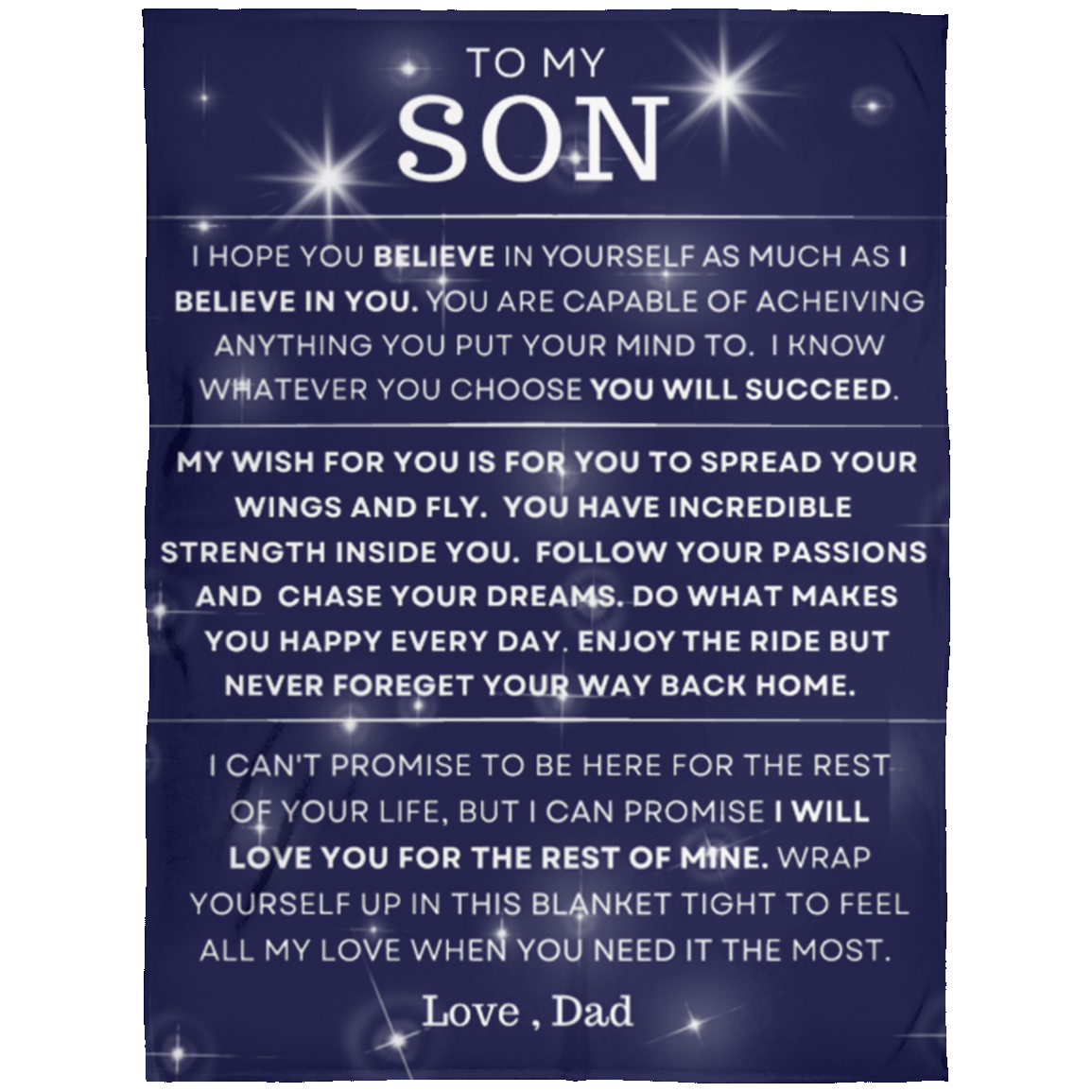 To My Son ~ Love Dad/ Believe /Arctic Fleece Blanket