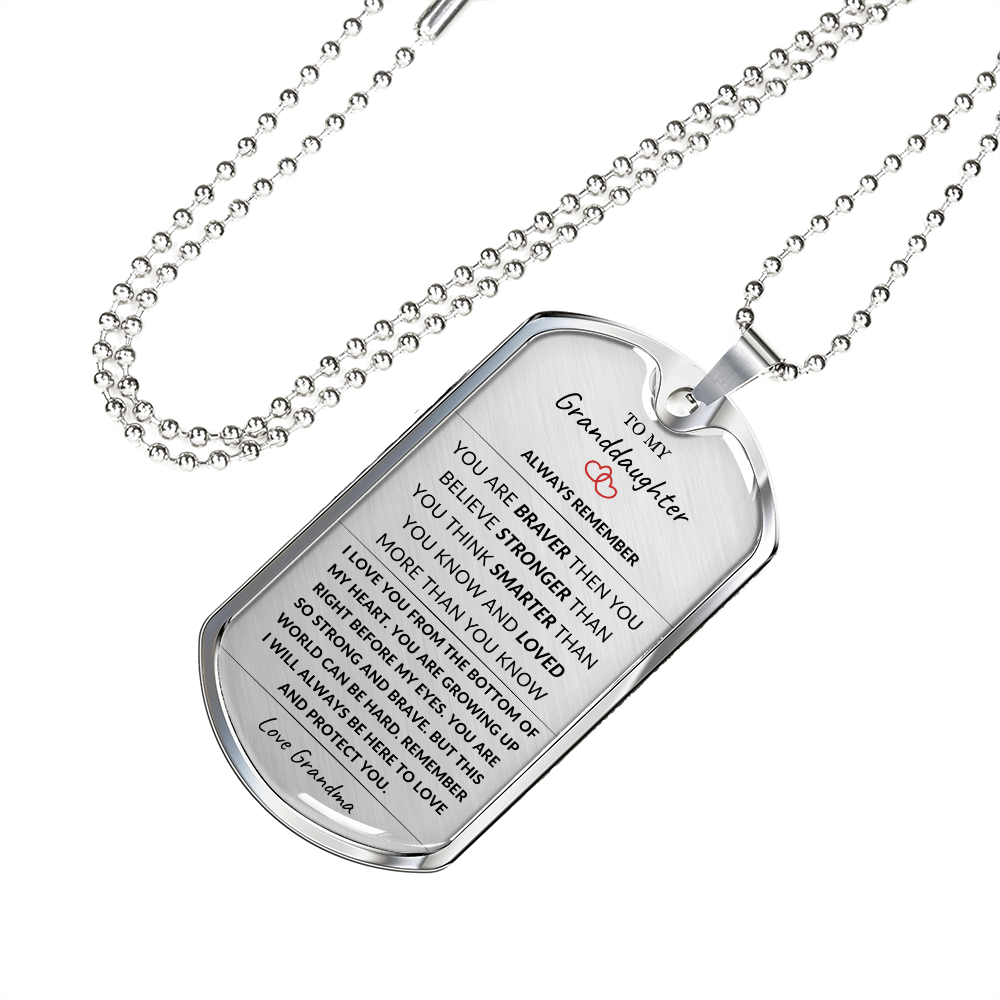 To My Granddaughter ~ Love Grandma / Remember Always Keepsake Necklace Dog Style Tag Military Tag Necklace
