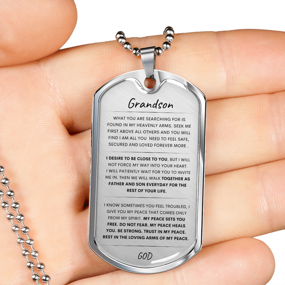 Grandson ~ Do Not Fear Inspirational Dog Tag Style Necklace