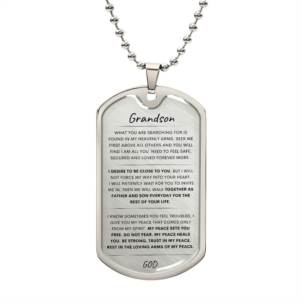 Grandson ~ Do Not Fear Inspirational Dog Tag Style Necklace
