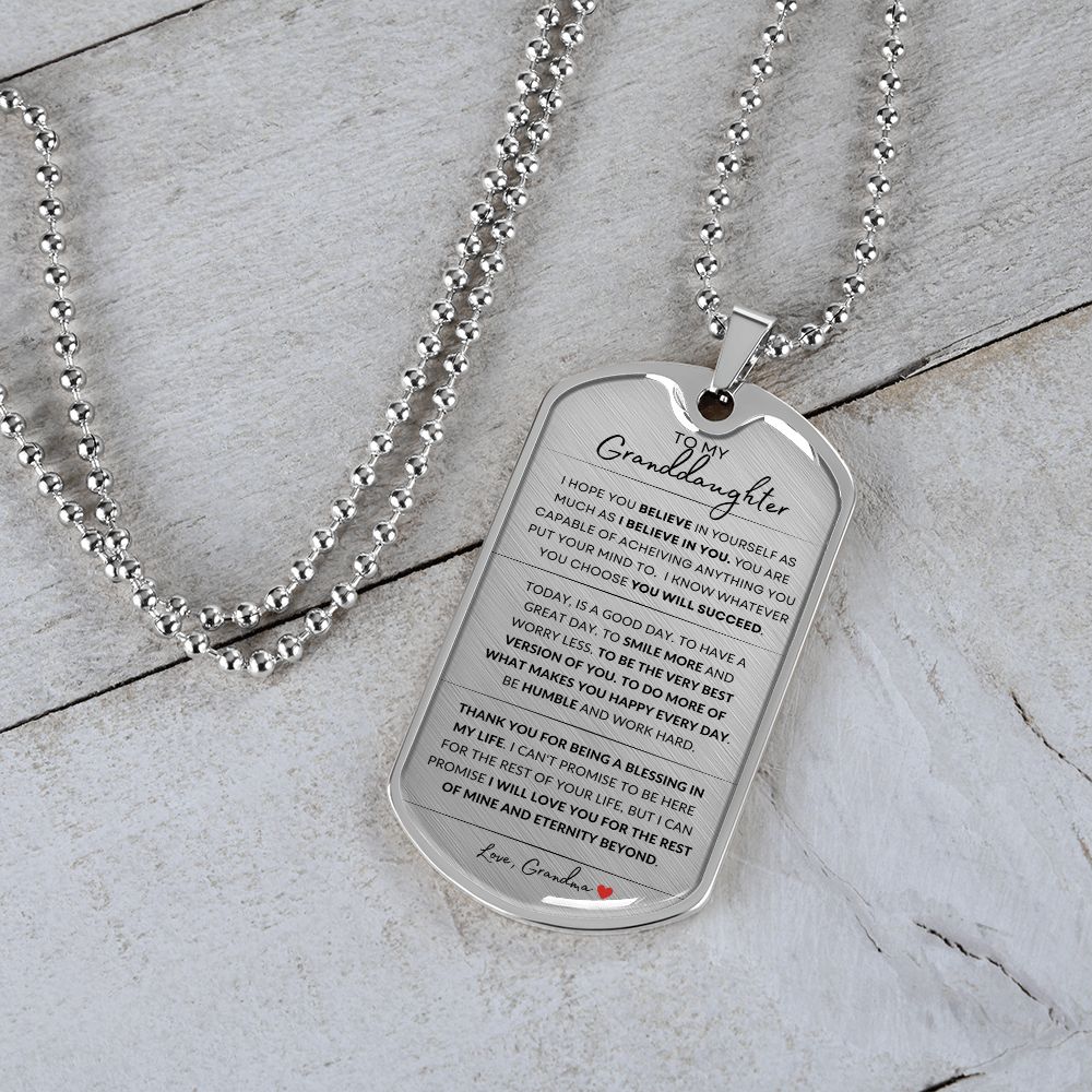 To My Granddaughter  / Grandma Your A Blessing / Dog Tag Necklace