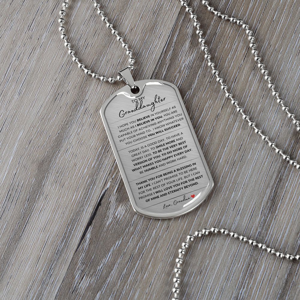 Granddaughter / Grandma Love ~ Believe In Yourself Dog Style Tag Necklace