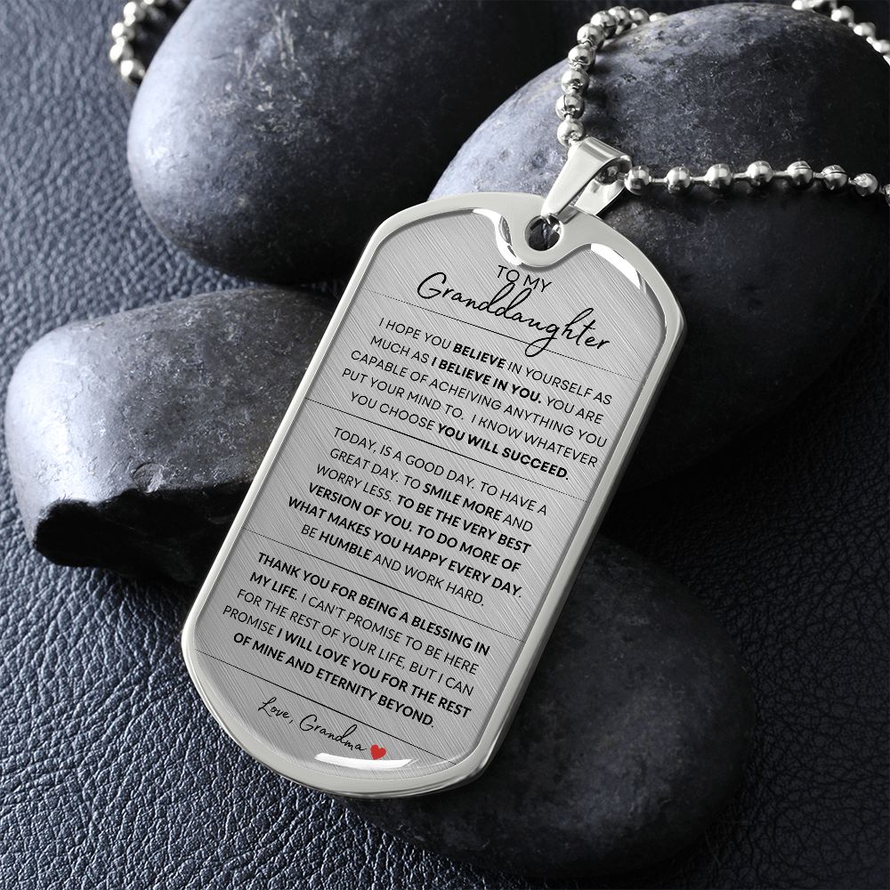 To My Granddaughter  / Grandma Your A Blessing / Dog Tag Necklace